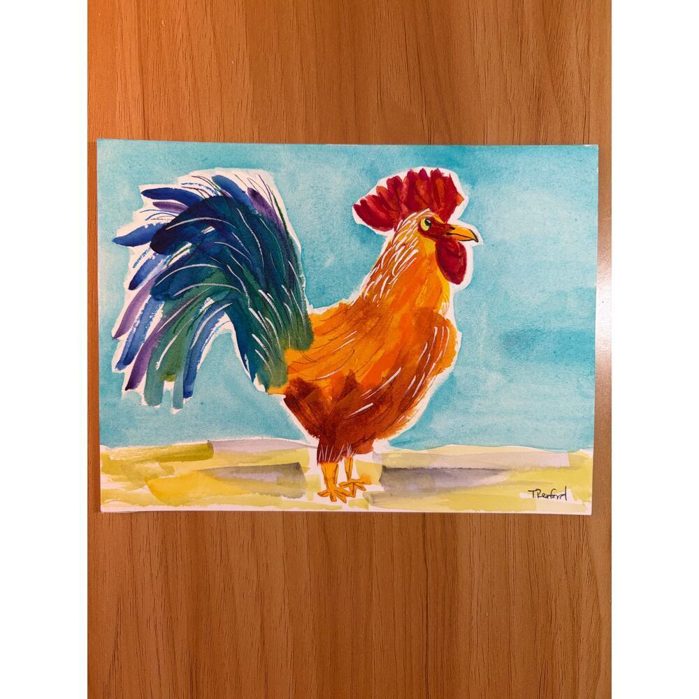 Hand painted watercolor original painting Rooster